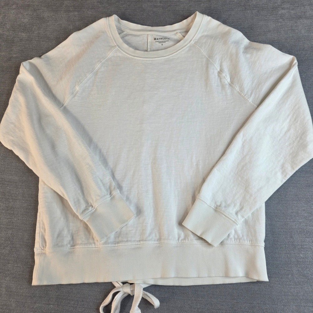 Athleta Sweatshirt Womens Small White Back Tie Detail Crewneck Athleisure 405162